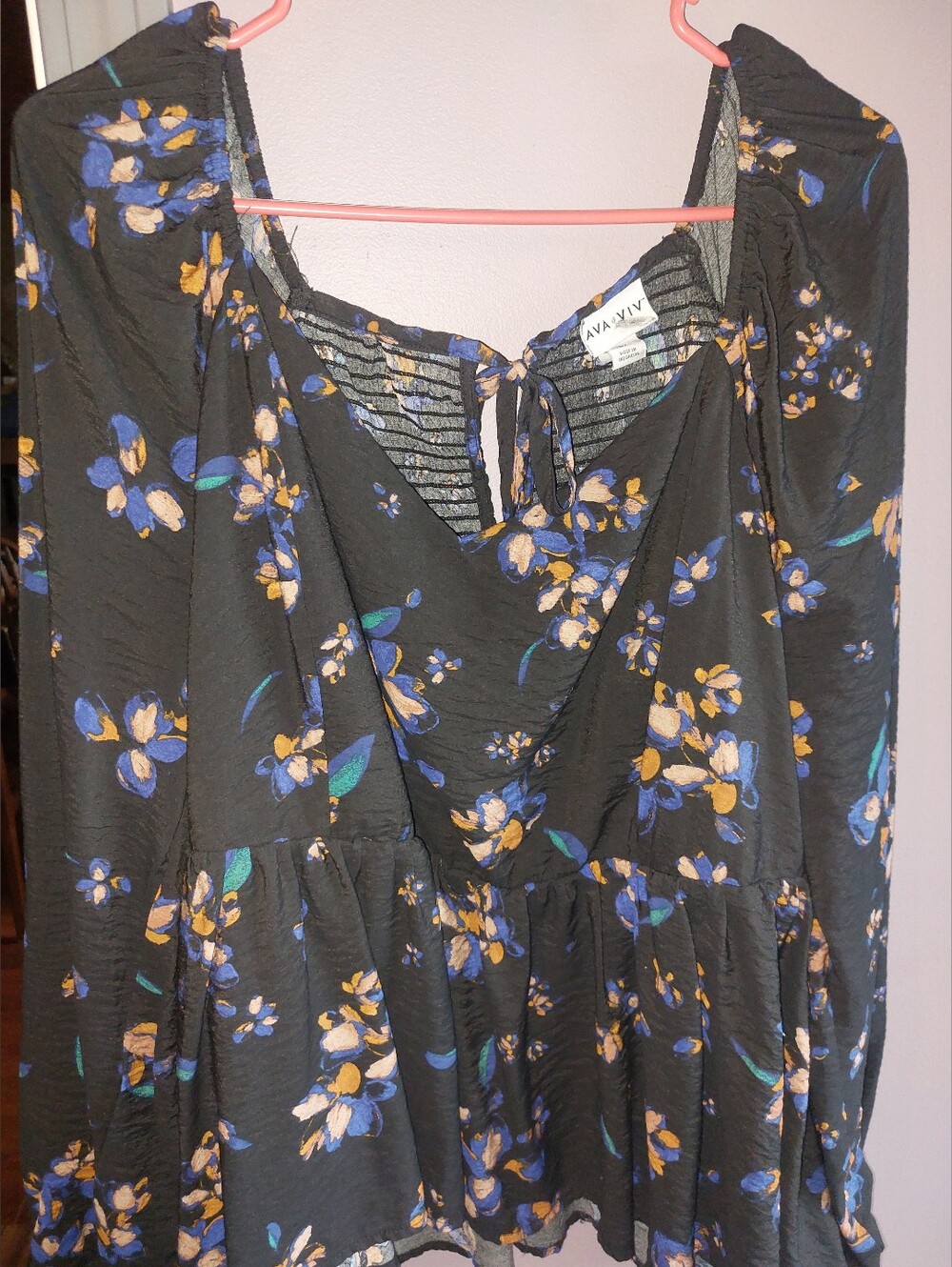 Ava Viv 3x Black Floral Peasant Blouse